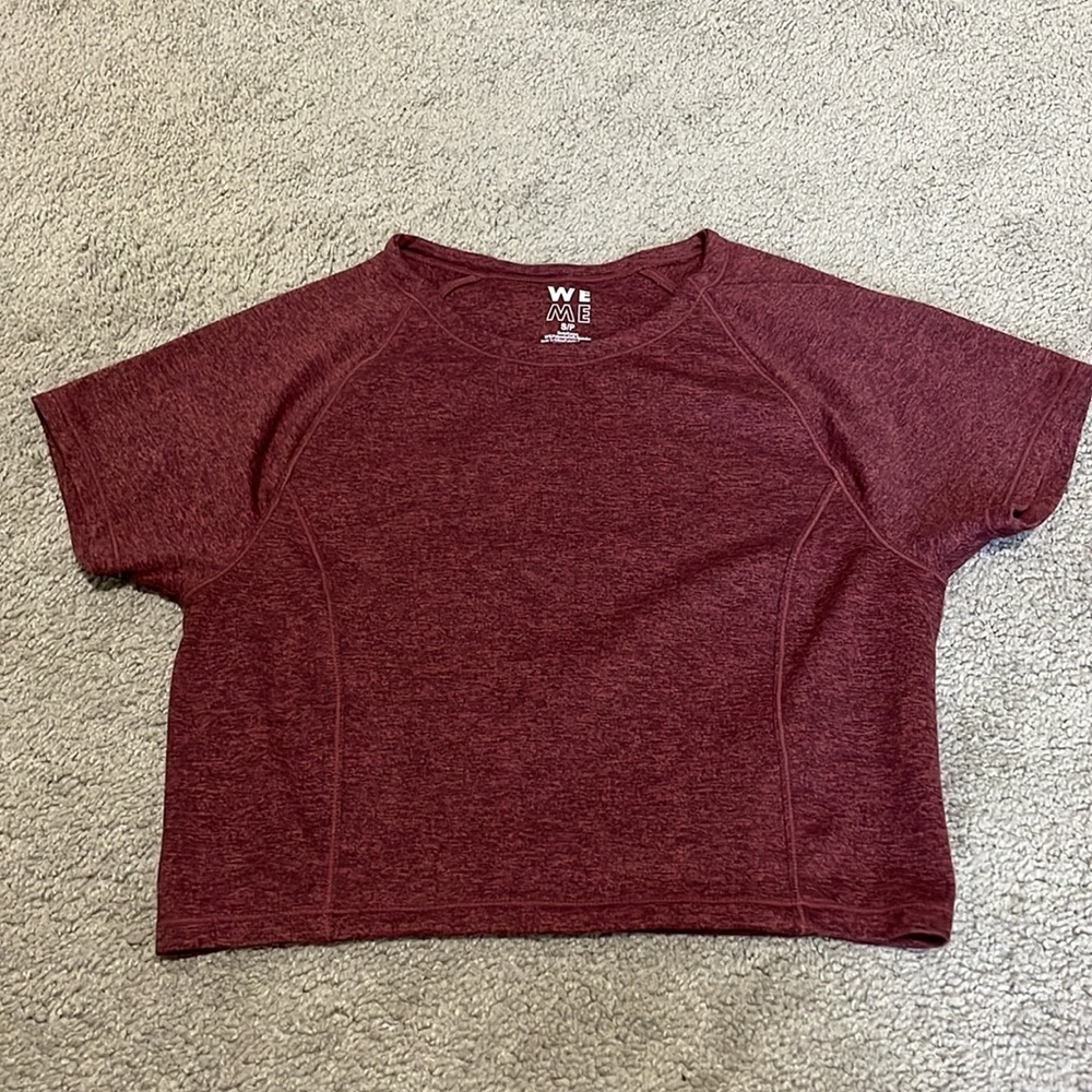 Burgundy Crop Top - Short Sleeve Athletic Tee